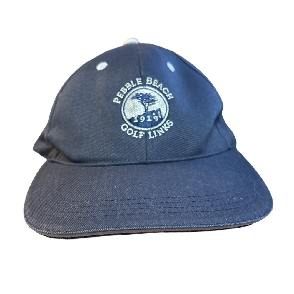 Pebble Beach Golf Links Stretch Fit Hat Navy Blue‎ and Tan